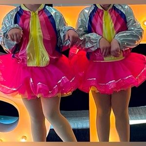 Child’s colorful dancer costume Bright colors w/zip-up jacket&full tutu attached